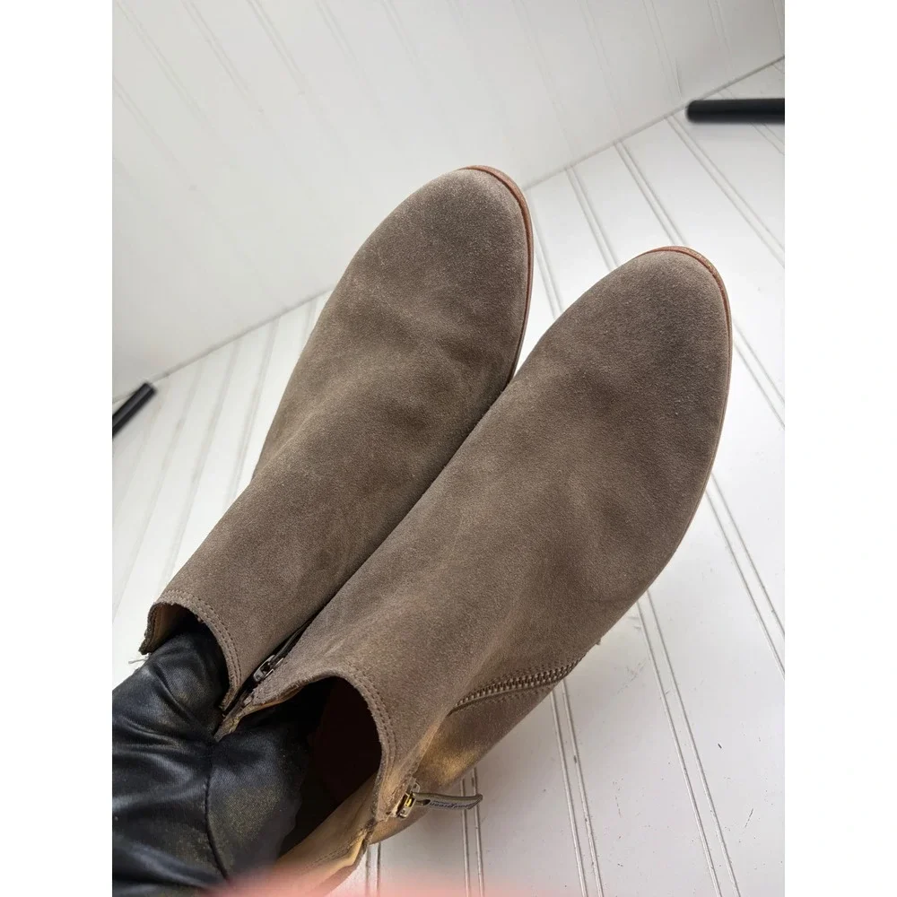 Paul Green Brown Suede Ankle Booties Side Zip Low Heel Women's Size 7